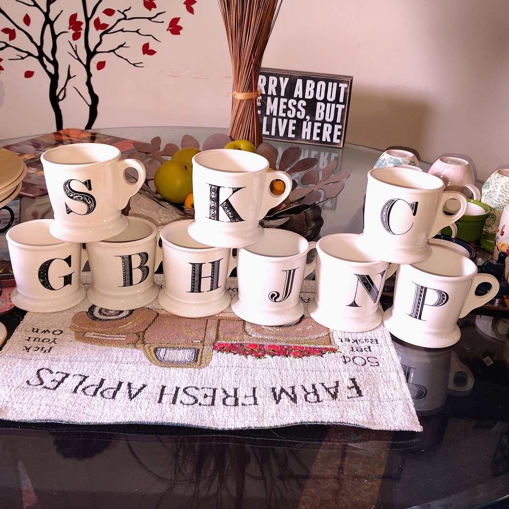 Anthropologie White Ceramic Mugs Minimalist B,P,C,G,K (choose one)